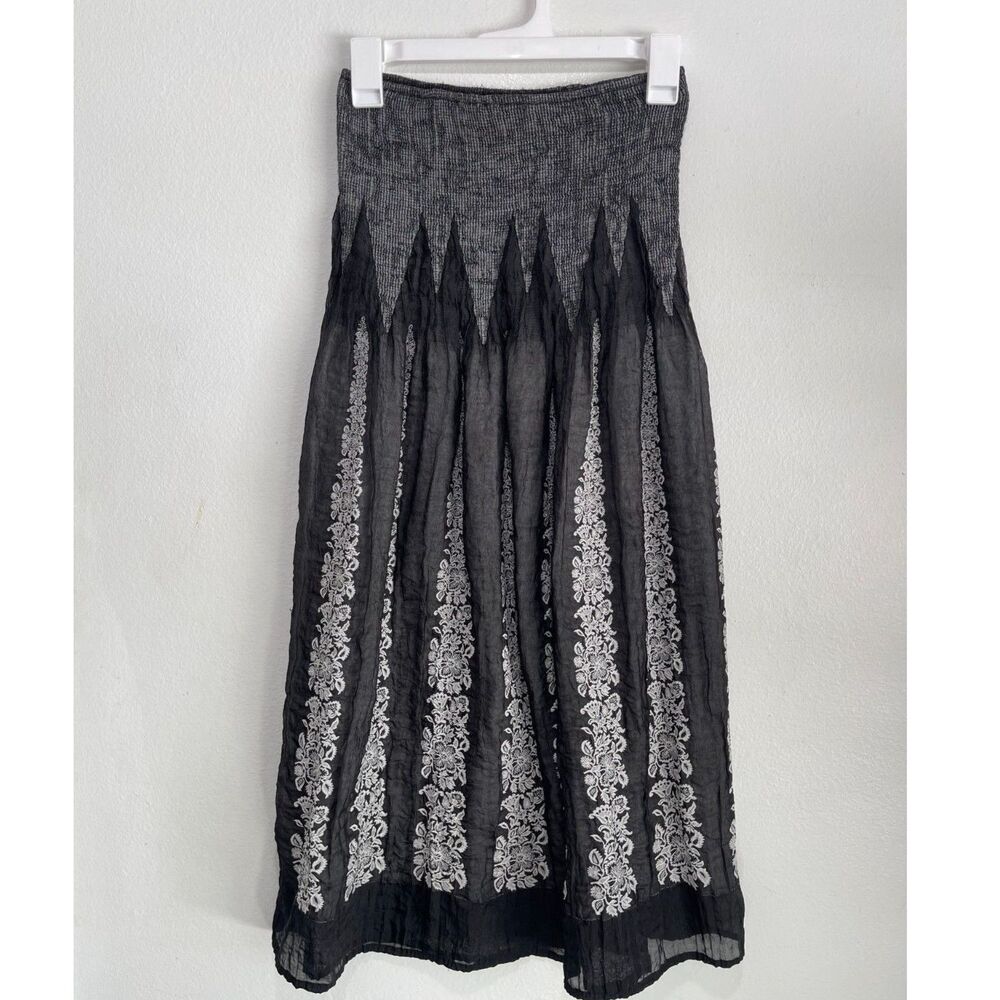 Lapiz pull on skirt VTG Y2K flare smocked convertible floral women one size